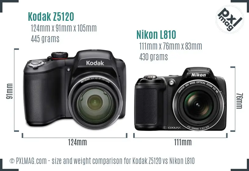 Kodak Z5120 vs Nikon L810 size comparison