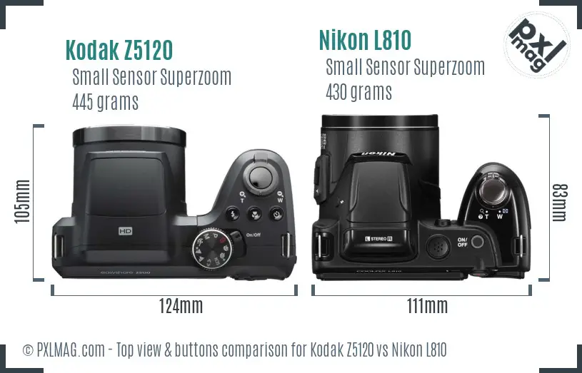 Kodak Z5120 vs Nikon L810 top view buttons comparison