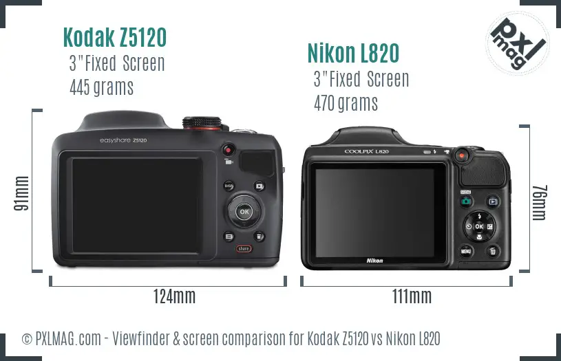 Kodak Z5120 vs Nikon L820 Screen and Viewfinder comparison