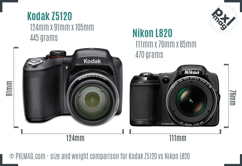 Kodak Z5120 vs Nikon L820 size comparison