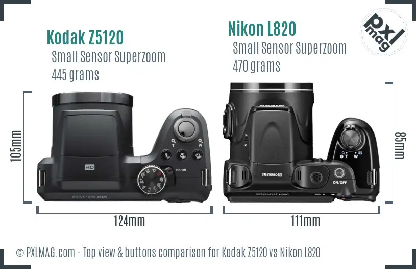 Kodak Z5120 vs Nikon L820 top view buttons comparison