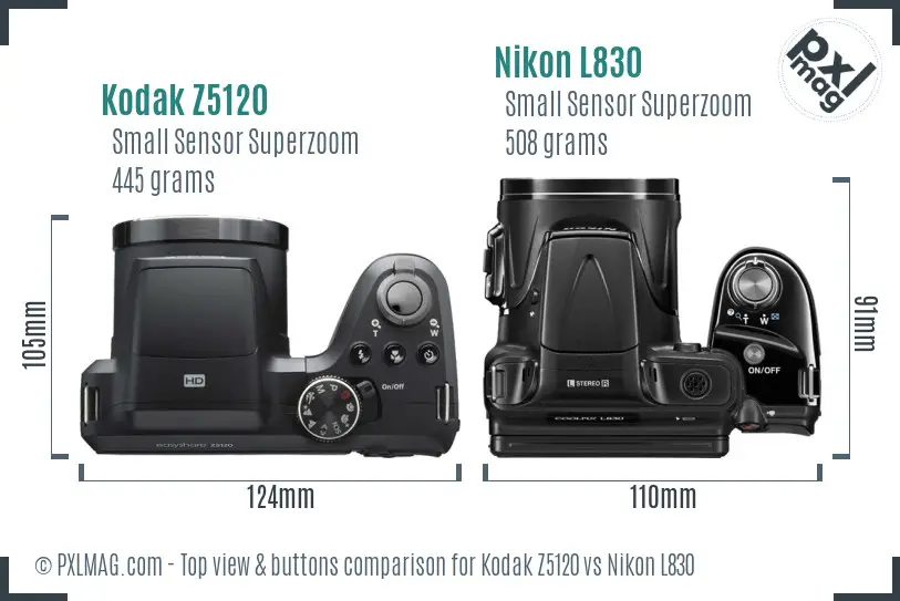 Kodak Z5120 vs Nikon L830 top view buttons comparison