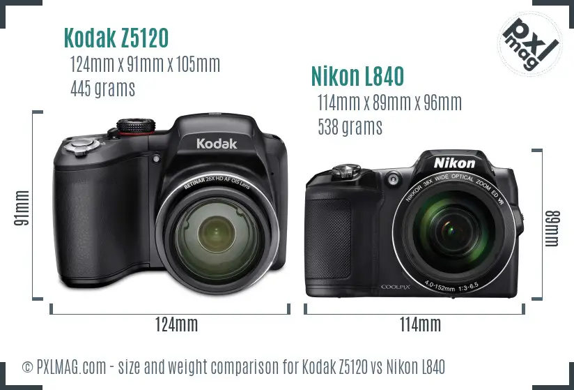 Kodak Z5120 vs Nikon L840 size comparison