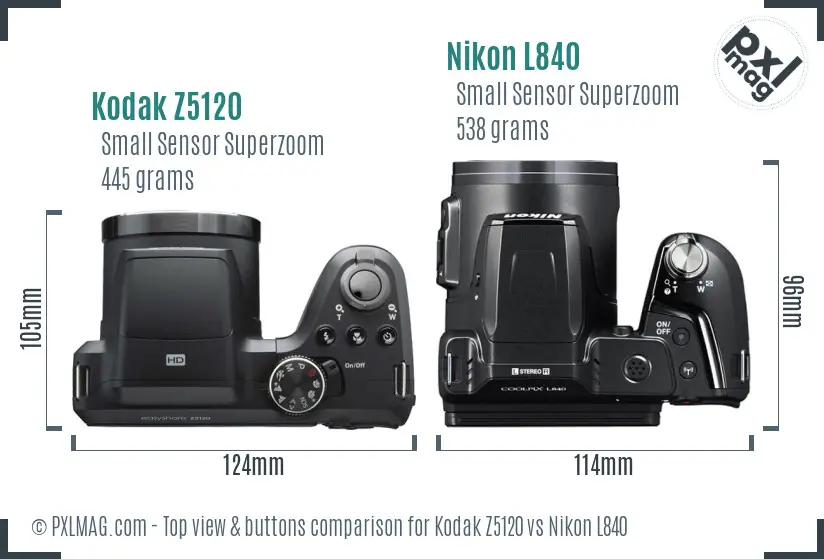 Kodak Z5120 vs Nikon L840 top view buttons comparison