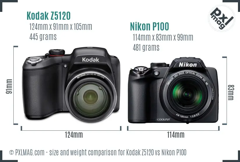 Kodak Z5120 vs Nikon P100 size comparison