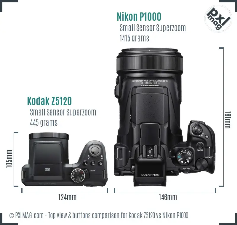 Kodak Z5120 vs Nikon P1000 top view buttons comparison