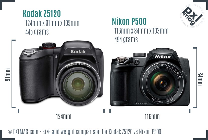 Kodak Z5120 vs Nikon P500 size comparison