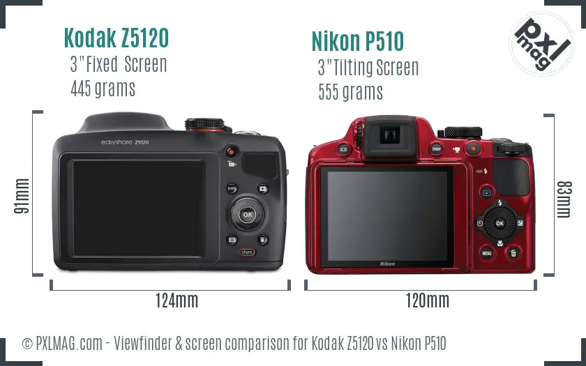 Kodak Z5120 vs Nikon P510 Screen and Viewfinder comparison