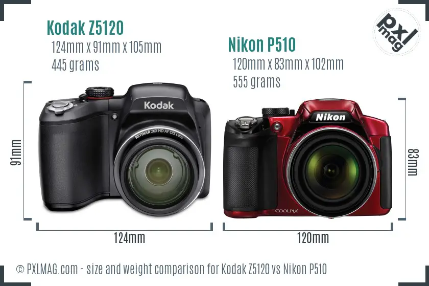 Kodak Z5120 vs Nikon P510 size comparison