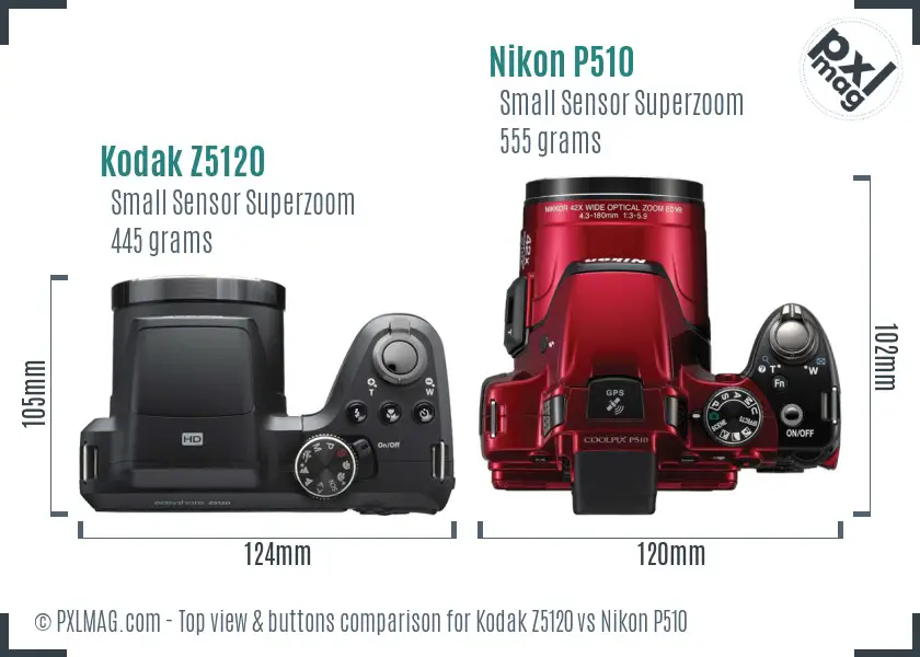 Kodak Z5120 vs Nikon P510 top view buttons comparison