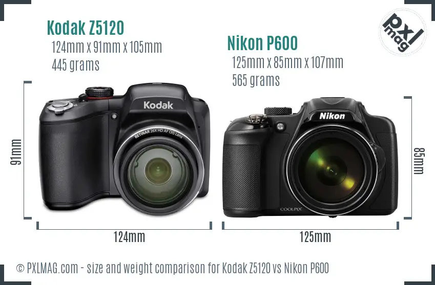 Kodak Z5120 vs Nikon P600 size comparison