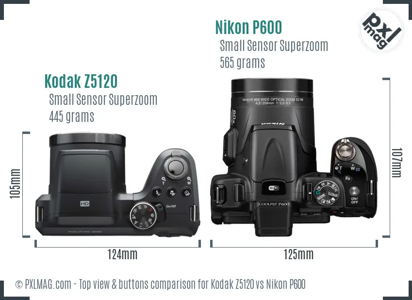 Kodak Z5120 vs Nikon P600 top view buttons comparison