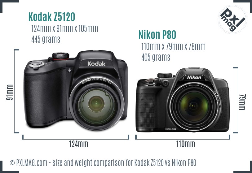 Kodak Z5120 vs Nikon P80 size comparison