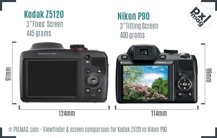 Kodak Z5120 vs Nikon P90 Screen and Viewfinder comparison