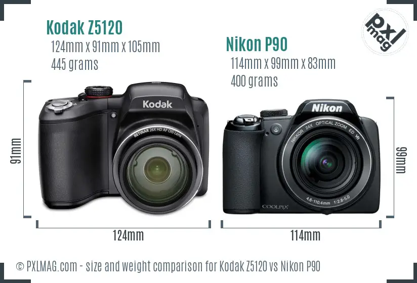 Kodak Z5120 vs Nikon P90 size comparison