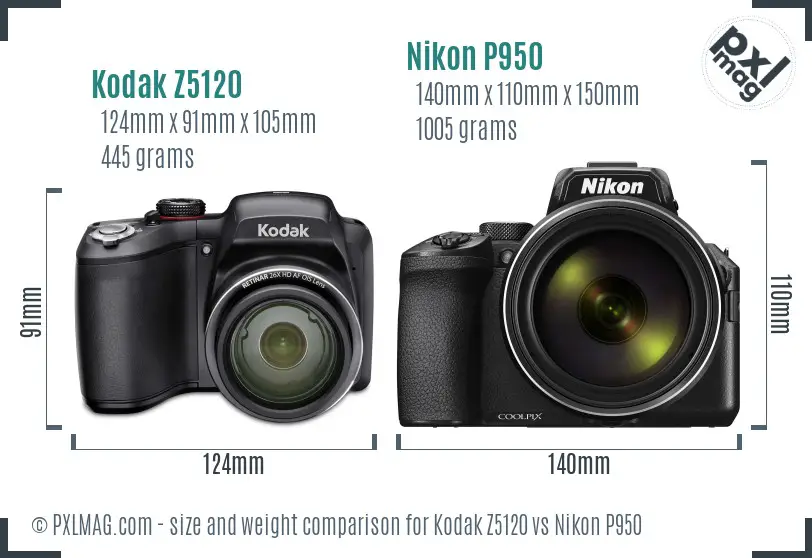 Kodak Z5120 vs Nikon P950 size comparison