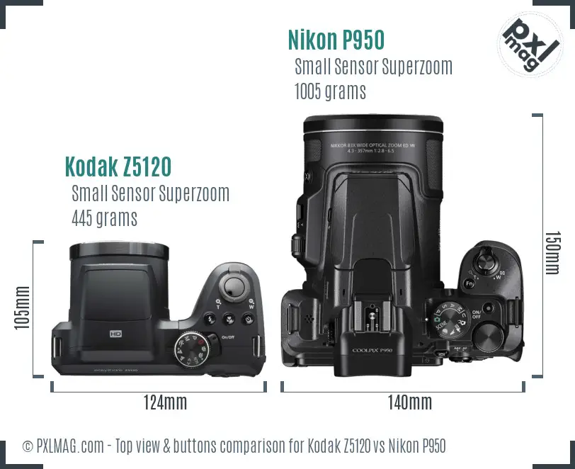 Kodak Z5120 vs Nikon P950 top view buttons comparison