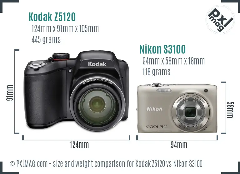 Kodak Z5120 vs Nikon S3100 size comparison