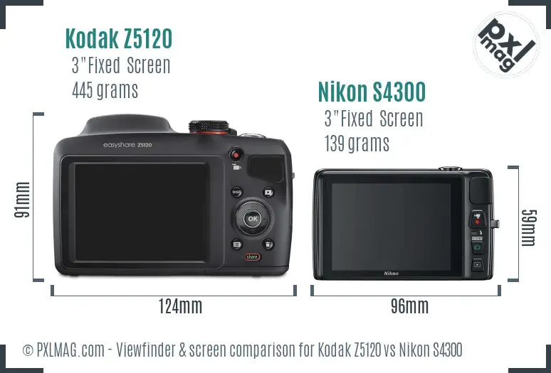 Kodak Z5120 vs Nikon S4300 Screen and Viewfinder comparison