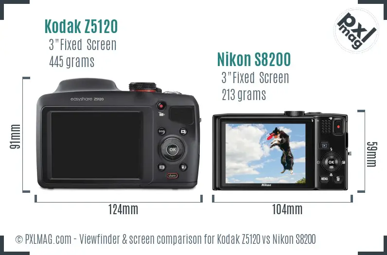 Kodak Z5120 vs Nikon S8200 Screen and Viewfinder comparison