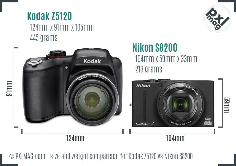 Kodak Z5120 vs Nikon S8200 size comparison