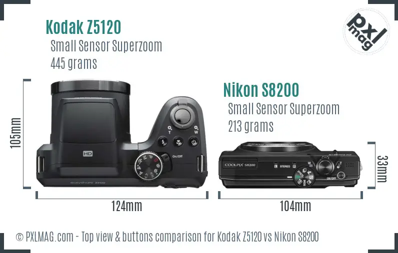 Kodak Z5120 vs Nikon S8200 top view buttons comparison