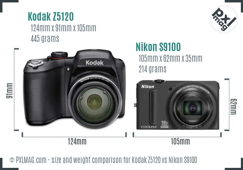 Kodak Z5120 vs Nikon S9100 size comparison