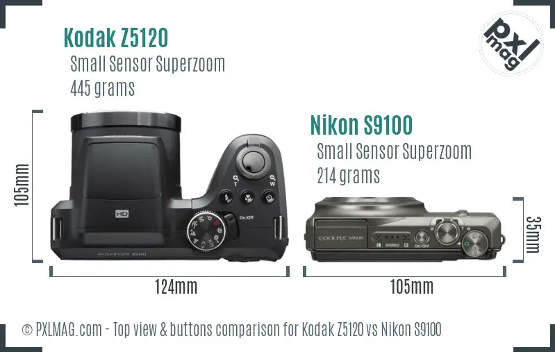 Kodak Z5120 vs Nikon S9100 top view buttons comparison