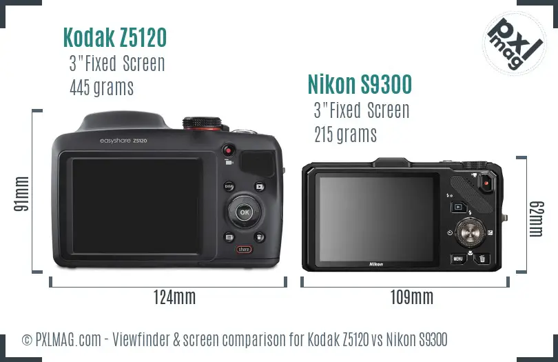 Kodak Z5120 vs Nikon S9300 Screen and Viewfinder comparison