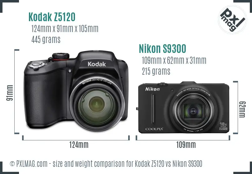 Kodak Z5120 vs Nikon S9300 size comparison