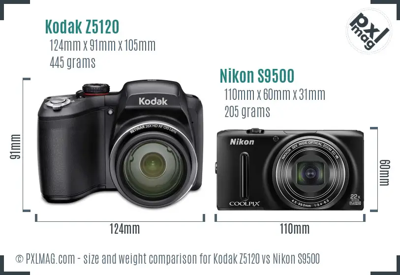Kodak Z5120 vs Nikon S9500 size comparison