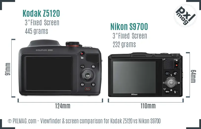 Kodak Z5120 vs Nikon S9700 Screen and Viewfinder comparison
