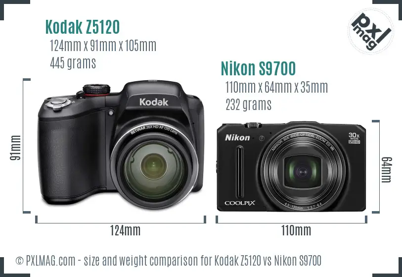 Kodak Z5120 vs Nikon S9700 size comparison