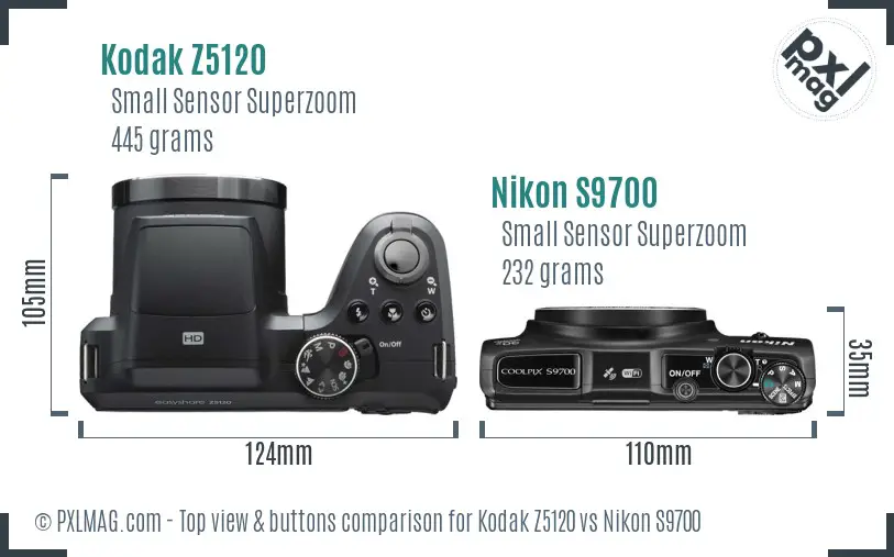 Kodak Z5120 vs Nikon S9700 top view buttons comparison