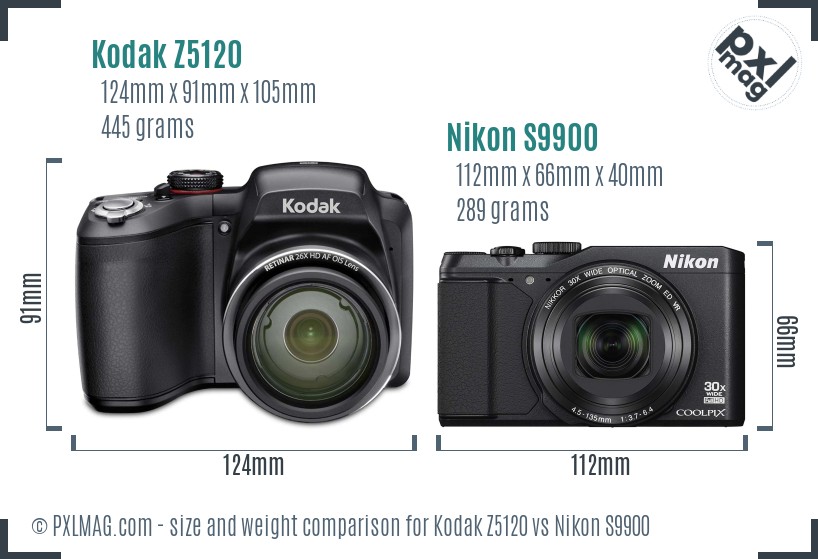 Kodak Z5120 vs Nikon S9900 size comparison