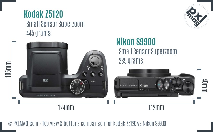 Kodak Z5120 vs Nikon S9900 top view buttons comparison