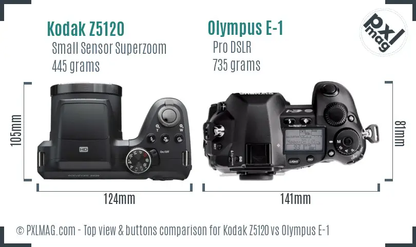 Kodak Z5120 vs Olympus E-1 top view buttons comparison