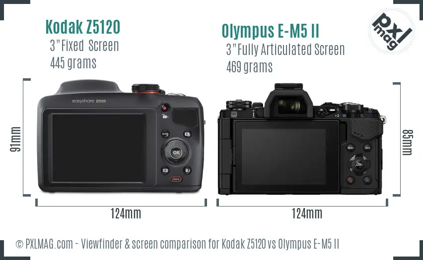 Kodak Z5120 vs Olympus E-M5 II Screen and Viewfinder comparison