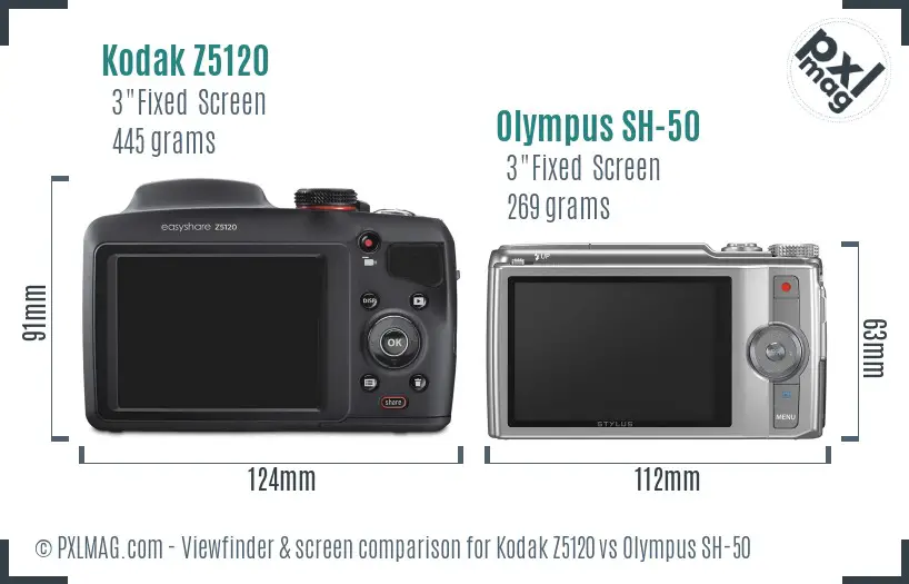 Kodak Z5120 vs Olympus SH-50 Screen and Viewfinder comparison