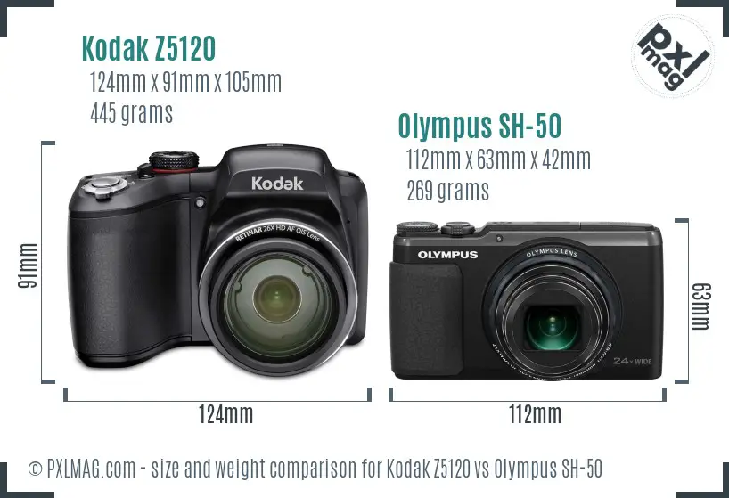 Kodak Z5120 vs Olympus SH-50 size comparison