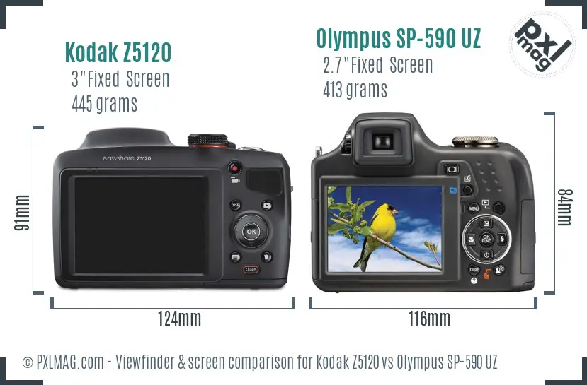 Kodak Z5120 vs Olympus SP-590 UZ Screen and Viewfinder comparison