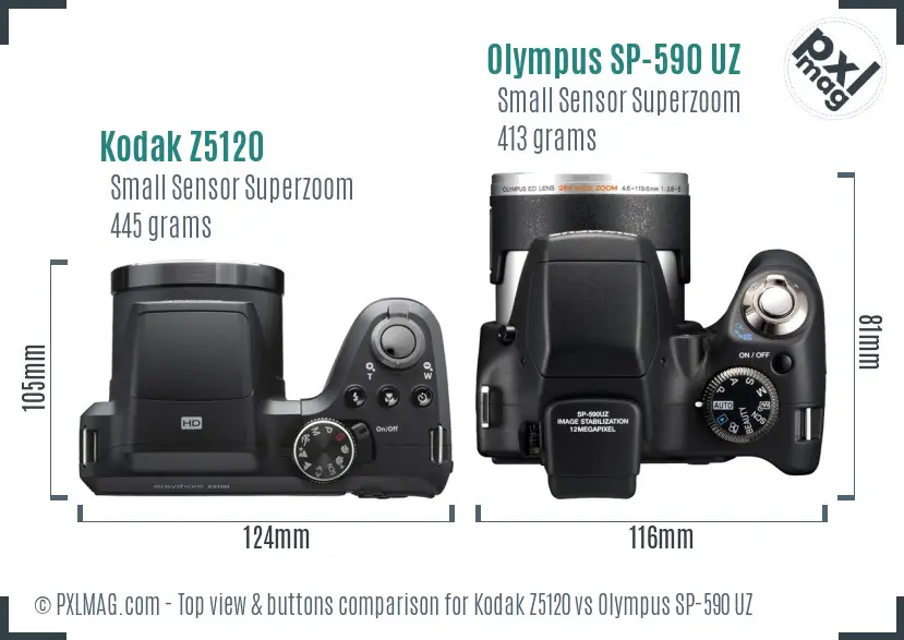 Kodak Z5120 vs Olympus SP-590 UZ top view buttons comparison