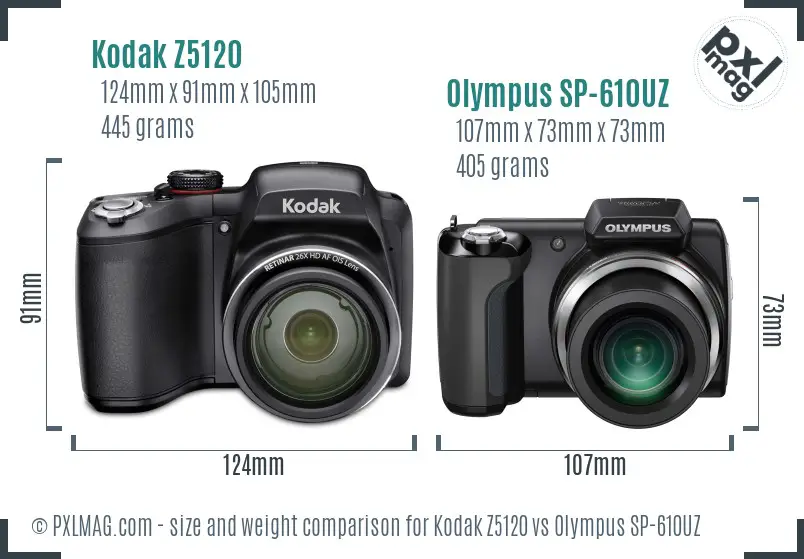 Kodak Z5120 vs Olympus SP-610UZ size comparison