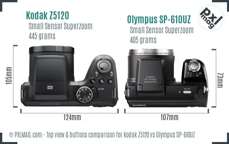 Kodak Z5120 vs Olympus SP-610UZ top view buttons comparison