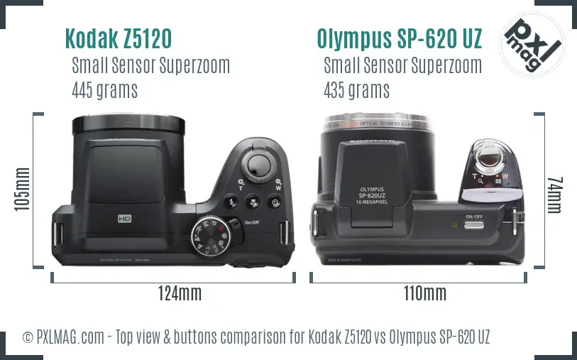 Kodak Z5120 vs Olympus SP-620 UZ top view buttons comparison Kodak Z5120 vs Olympus SP-620 UZ top view buttons comparison