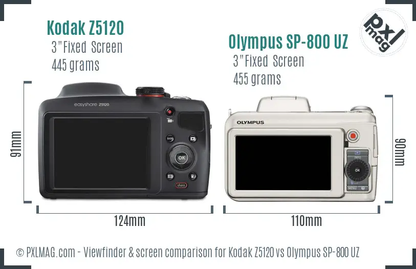 Kodak Z5120 vs Olympus SP-800 UZ Screen and Viewfinder comparison