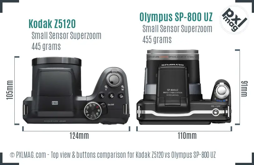 Kodak Z5120 vs Olympus SP-800 UZ top view buttons comparison