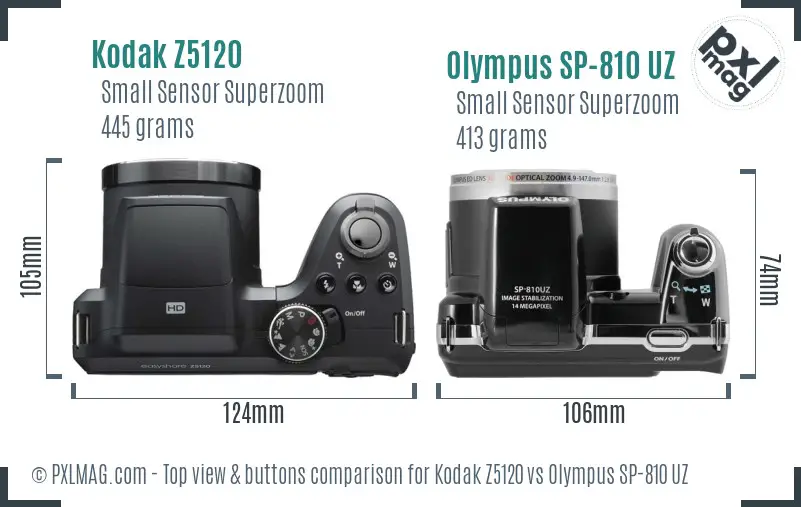 Kodak Z5120 vs Olympus SP-810 UZ top view buttons comparison Kodak Z5120 vs Olympus SP-810 UZ top view buttons comparison