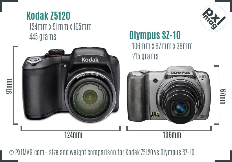 Kodak Z5120 vs Olympus SZ-10 size comparison