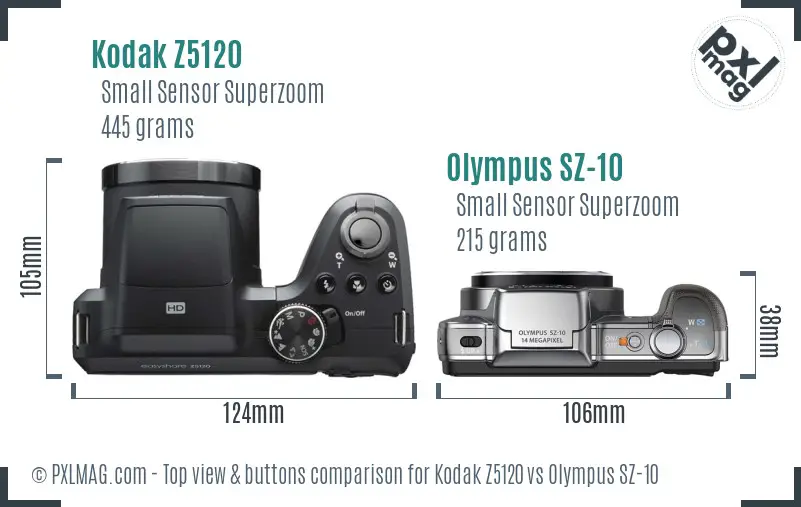 Kodak Z5120 vs Olympus SZ-10 top view buttons comparison
